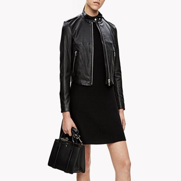 Theory | Bavewick Lamb Leather Stretch Crop Moto Jacket Black Size XS (Size P) - Picture 15 of 15